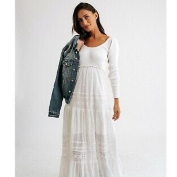 NEW $148 Free People Earth Angel Maxi Dress Ivory - Picture 3 of 13